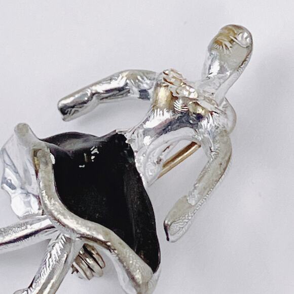 VTG 1950s Pin Ballerina Rhinestone Black Enamel Mid Century Brooch Silver Tone - Picture 4 of 11
